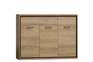 Komoda do salonu 3 drzwiowa jasne drewno 140 cm Marsylia Meble skrzyniowe