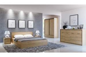 Komoda do salonu 3 drzwiowa jasne drewno 140 cm Marsylia Meble skrzyniowe