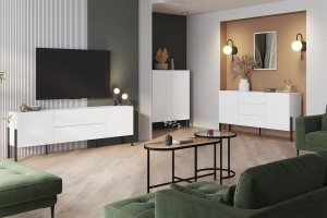 Szafka RTV 200 cm - biała - Catarina 2 Biała Meble skrzyniowe