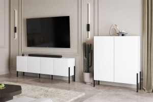 Szafka RTV 200 cm - biała - Catarina 2 Biała Meble skrzyniowe