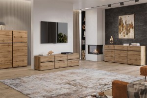 Szafka RTV 230 cm - drewniana - Cintra 2 Dąb Meble skrzyniowe