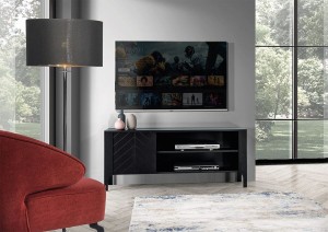 Szafka RTV 140 cm - czarna - Flavia 2 Czarna Meble skrzyniowe