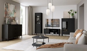 Szafka RTV 140 cm - czarna - Flavia 2 Czarna Meble skrzyniowe