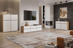 Komoda 120 cm szerokości - drewniana - Cintra Wysoka Dąb/Biały Meble skrzyniowe