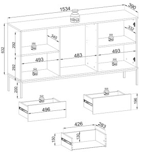 Komoda 150 cm szerokości - beżowa - Tempo 3 Kaszmir Meble skrzyniowe