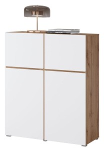 Komoda 120 cm szerokości - drewniana - Cintra Wysoka Dąb/Biały Meble skrzyniowe