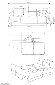 Sofa pikowana popielata 250 cm - Carlos Meble tapicerowane