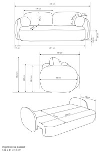 Kanapa 240 cm beżowa rozkładana nowoczesna - Daniel Meble tapicerowane