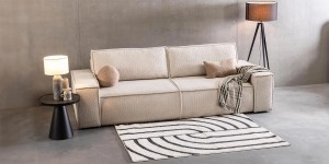 Kanapa nowoczesna z funkcją spania beżowa - Rodi Meble tapicerowane