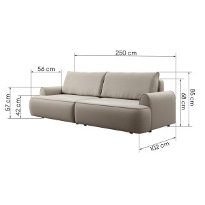 Sofa z dużą funkcją spania beżowa 250 cm - Geno Meble tapicerowane