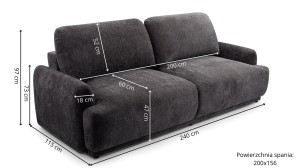 Sofa rozkładana 240 cm grafitowa - Lona Meble tapicerowane