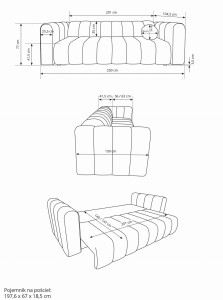 Sofa z przeszyciami nowoczesna 250 cm - Milan Meble tapicerowane
