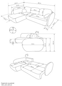 Narożnik 290 x 190 z funkcją spania i pojemnikiem - Daniel II Meble tapicerowane