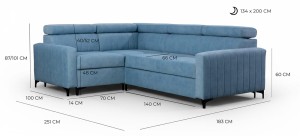 Narożnik 250 x 180 cm z funkcją spania - Riven Meble tapicerowane