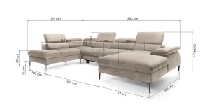 Narożnik duży U 350 x 214 cm - beżowy - Elon U Meble tapicerowane