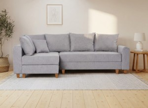 Narożnik na wymiar szary z funkcją spania 255 x 160 cm Vera Meble.Expert