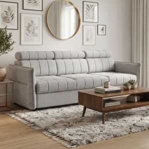 Kanapa popielata z pikowanym siedziskiem i rozkładana Ceres Flat Meble.Expert