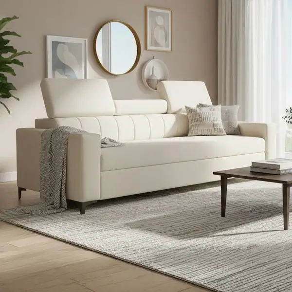 Kompaktowa sofa z funkcją spania i regulowanymi zagłówkami
