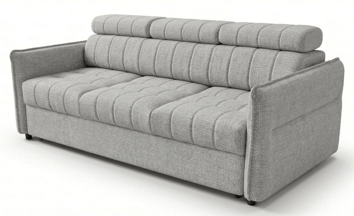 Kanapa popielata z pikowanym siedziskiem i rozkładana Ceres Flat Meble.Expert